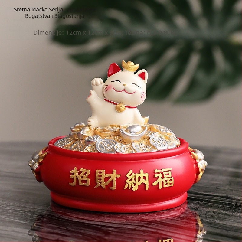 Pepeljara od smole s Maneki-neko s poklopcem, ručno ugravirani dekor za dom i ured, oznaka proizvoda y1120, proizvedeno u Kini, ekskluzivni prekogranični izvoz