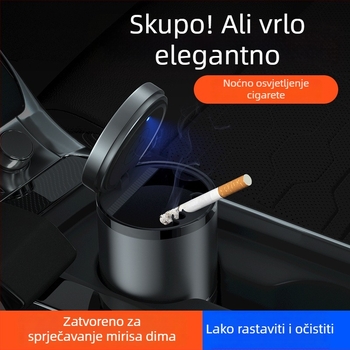 Pametna automobilska pepeljara s poklopcem i osvjetljenjem, metalna, model YHG-1, graviranje, prilagodljivo, za auto i kućnu uporabu