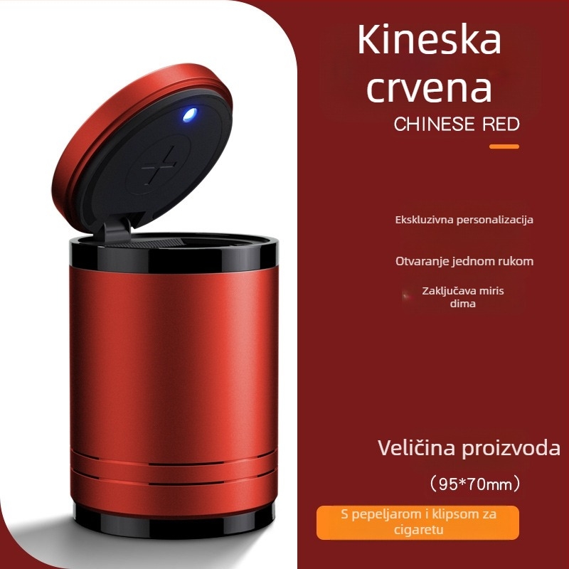 Pametna automobilska pepeljara s poklopcem i osvjetljenjem, metalna, model YHG-1, graviranje, prilagodljivo, za auto i kućnu uporabu