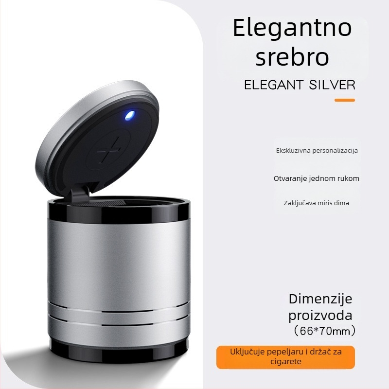 Pametna automobilska pepeljara s poklopcem i osvjetljenjem, metalna, model YHG-1, graviranje, prilagodljivo, za auto i kućnu uporabu