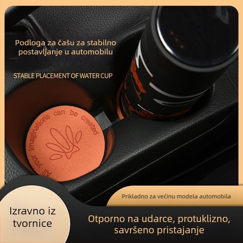 PU materijal auto podložak za čašu – luksuzna suede površina, otporan na udarce, protuklizni, univerzalan (Porijeklo: Zhejiang; Značka: Evans; Bez logotipa)