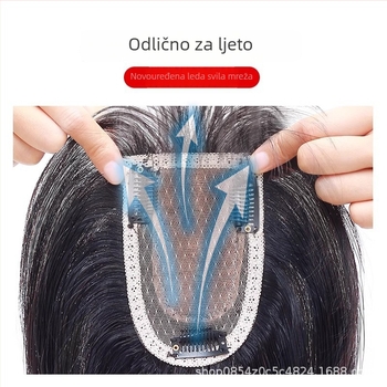 Dio perike za vrh glave, prava kosa, realističan skalp, ravne bangs, Diamond net model, za žene, može se obojati ili uviti