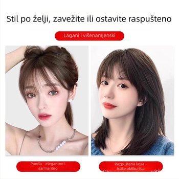 Dio perike za vrh glave, prava kosa, realističan skalp, ravne bangs, Diamond net model, za žene, može se obojati ili uviti