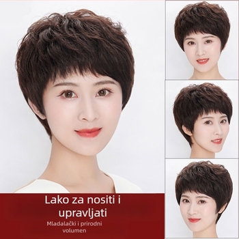 Ženska perika s prirodnom teksturom, kratka kovrčava kosa, lagana, potpuno pokriće glave, model W07, ljudska kosa, može se bojiti