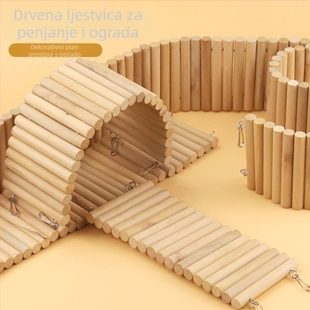 Dekor za kavez za hamstera: drveni lukasti most, penjačka ljestvica i pregrade
