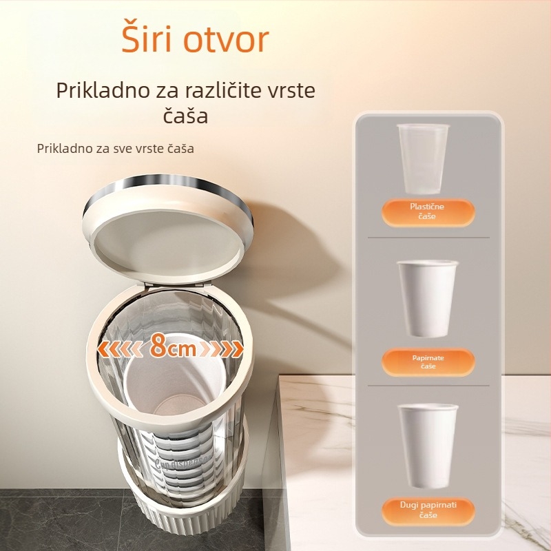 Zidni držač za čaše i dispenser za čaše vode | Plastika, moderan minimalistički stil, montaža kukom, 1 razina, 2024 model