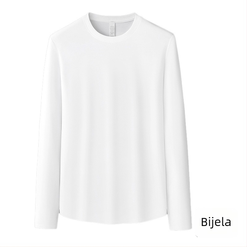 Ženski T‑shirt od 100S Pima pamuka, Merceriziran, dugi rukav, okrugli izrez, bijela, udoban slobodan kroj