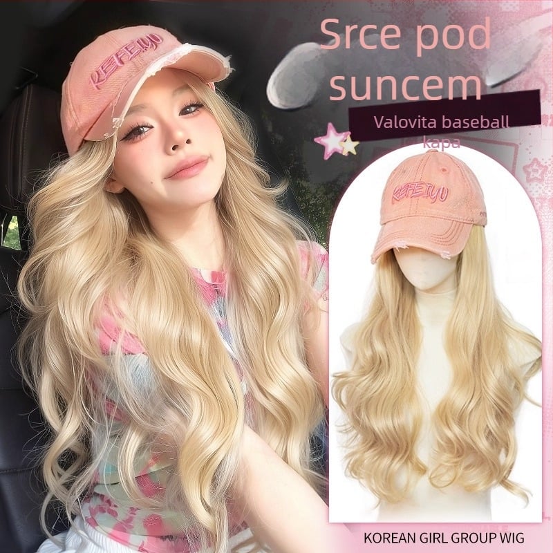 Perika s kapom – dugi kovrčavi vlasovi, korejskog stila, prirodan izgled, neuklonjiva pala perika, materijal otporan na visoke temperature