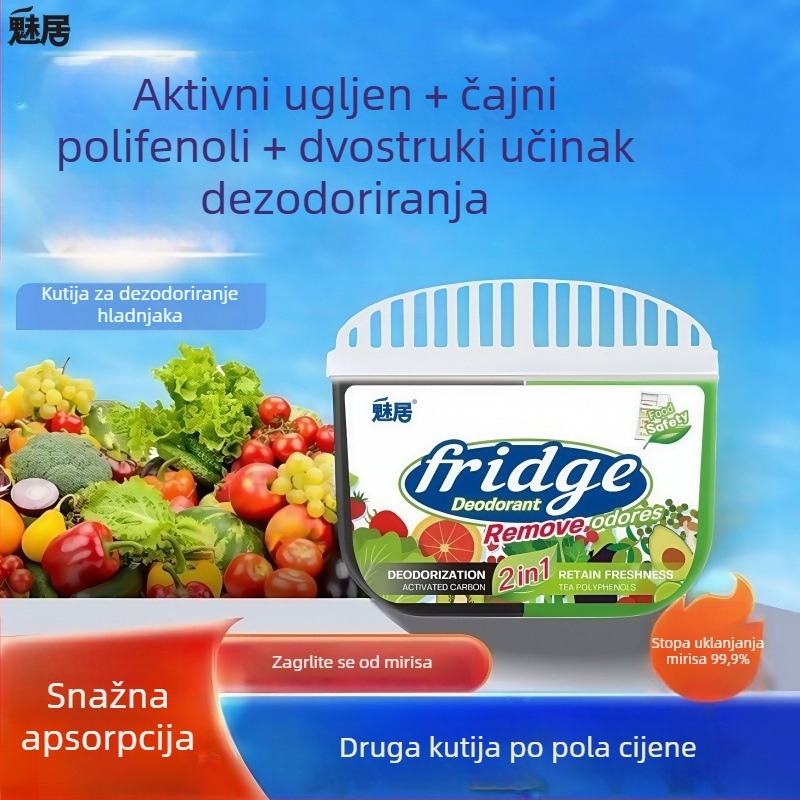 Kutija za dezodoriranje frižidera s aktivnim ugljemom i čajevim polifenolima — održava svježinu voća i povrća te uklanja mirise (120 g)