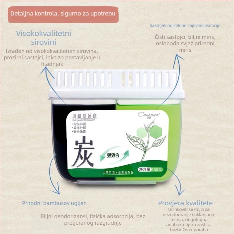 Dezodorans za hladnjak s aktivnim ugljem za uklanjanje mirisa i očuvanje svježine, miris bambusovog uglja i čaja, 150 g
