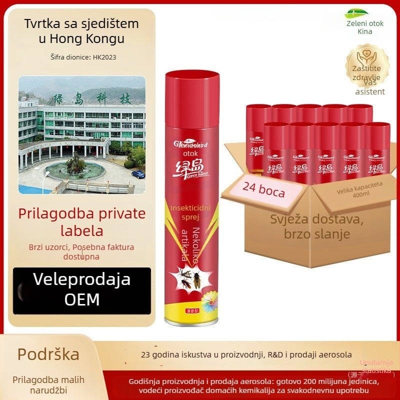 Green Island insekticidni aerosol 400 ml — plinovita forma, bez mirisa ili s osvježavajućim mirisom, za unutarnje štetnike