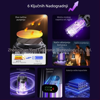 Lampa za ubijanje komaraca - LED, punjiva, biomimetički privlačitelj, aluminijska mreža, za 21-30 m²