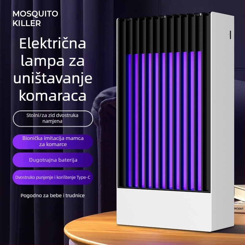 Lampa za ubijanje komaraca s UV svjetlom i električnim udarom, unutarnja baterija 1001-1600 mAh, USB punjenje, pogodna za prostor 11-20 m²