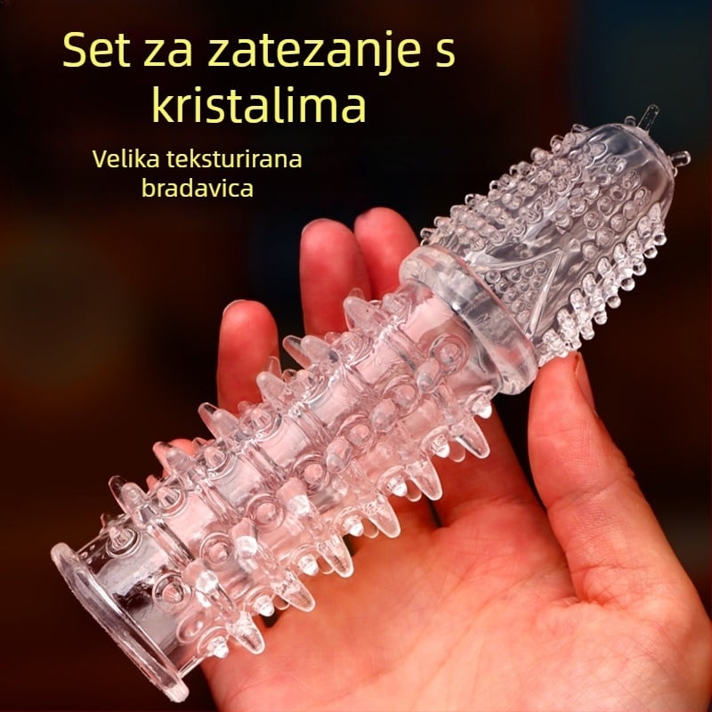 Navlaka za penis s bodljikavom teksturom i čvrstim pristajanjem — materijal: mekano ljepilo, Wolf Totem, igračka za odrasle, bez lubrikanata