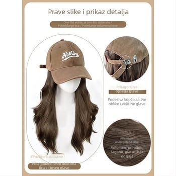 Perika s kapom za žene, duža kosa, jedinstveni kap, kosa od visokotemperaturnog svile, šiške ravne ili nagnute, nije za bojanje ili perm