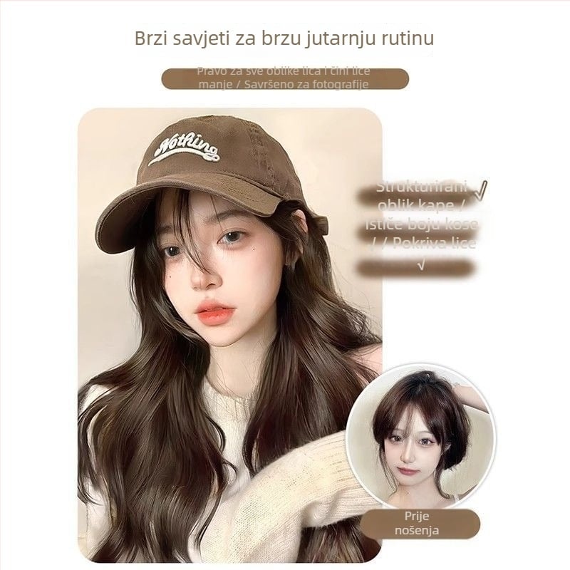 Perika s kapom za žene, duža kosa, jedinstveni kap, kosa od visokotemperaturnog svile, šiške ravne ili nagnute, nije za bojanje ili perm