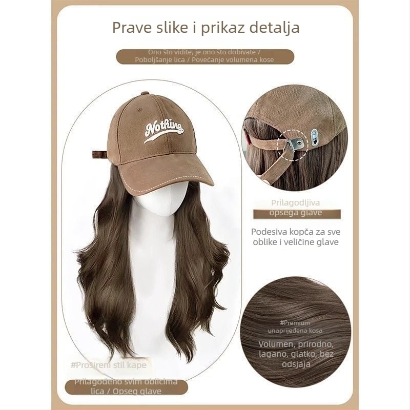 Perika s kapom za žene, duža kosa, jedinstveni kap, kosa od visokotemperaturnog svile, šiške ravne ili nagnute, nije za bojanje ili perm