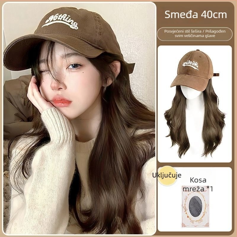 Perika s kapom za žene, duža kosa, jedinstveni kap, kosa od visokotemperaturnog svile, šiške ravne ili nagnute, nije za bojanje ili perm