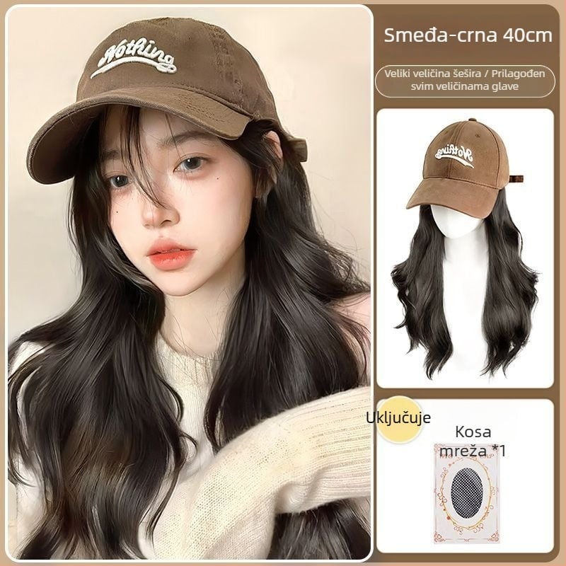 Perika s kapom za žene, duža kosa, jedinstveni kap, kosa od visokotemperaturnog svile, šiške ravne ili nagnute, nije za bojanje ili perm