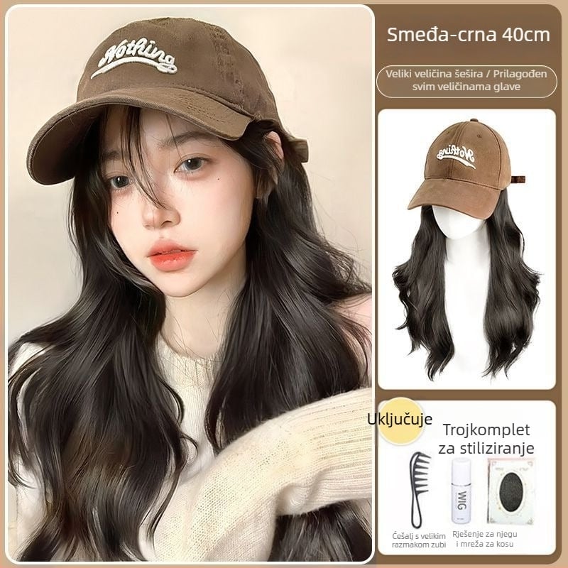 Perika s kapom za žene, duža kosa, jedinstveni kap, kosa od visokotemperaturnog svile, šiške ravne ili nagnute, nije za bojanje ili perm