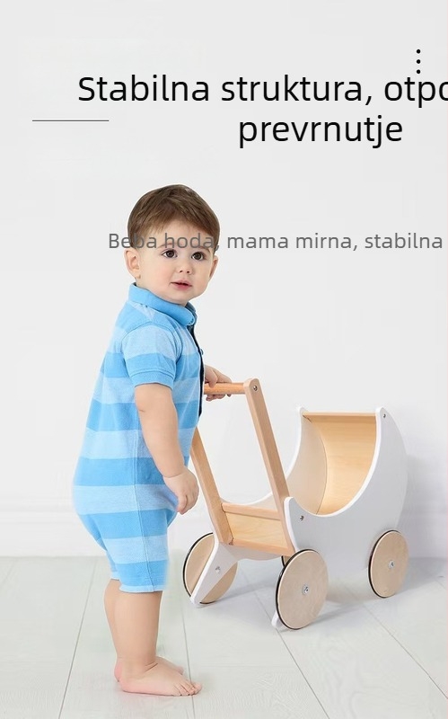 Drveni kolica za kupovinu – imitacija kućanstva, edukativna igračka za djecu 4–6 godina