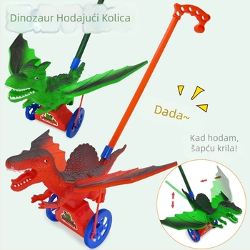 Dinosaurus kolica za guranje – Edukativna igračka za djecu s zvoncem, plastika, potiče koordinaciju ruka-oko (4–6 godina)