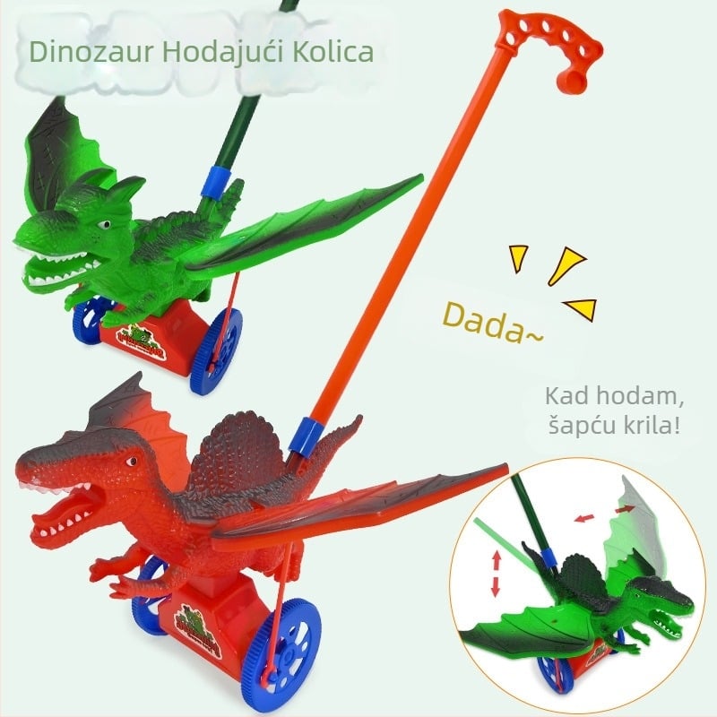 Dinosaurus kolica za guranje – Edukativna igračka za djecu s zvoncem, plastika, potiče koordinaciju ruka-oko (4–6 godina)