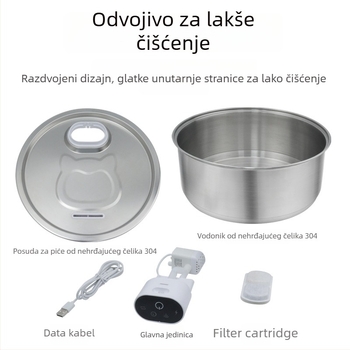 Inteligentna fontana za vodu za kućne ljubimce - nehrđajući čelik, automatski senzor, odvojiva, za pse i mačke - Model 801