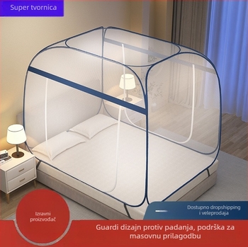 Mreža za komarce za krevet u jurta stilu, bez montaže, poliester, čelični okvir, moderan dizajn