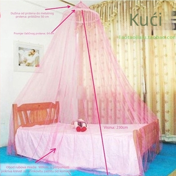 Mreža protiv komaraca za strop u palač stil, za krevet, bez montaže, bez vrata, poliesterska vlakna, čvrst/žičani okvir