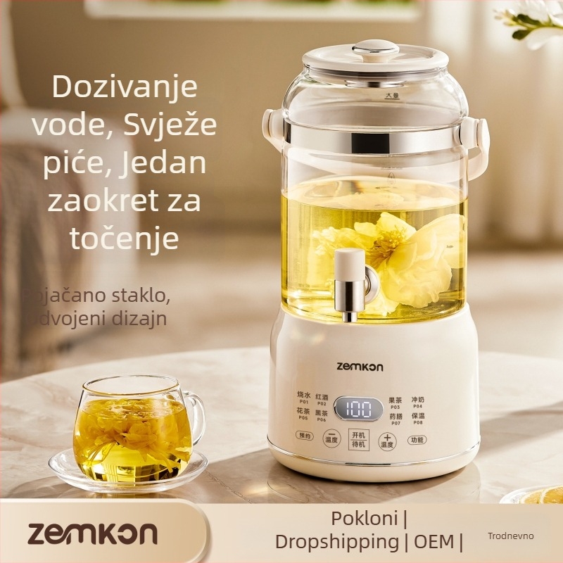 Zemkon Lonac za zdravlje za čaj s tijelom od visokou borosilikatnog stakla, 3 L, 800 W, 220 V, digitalni termostat, dodirno upravljanje, model RC-Z830D35