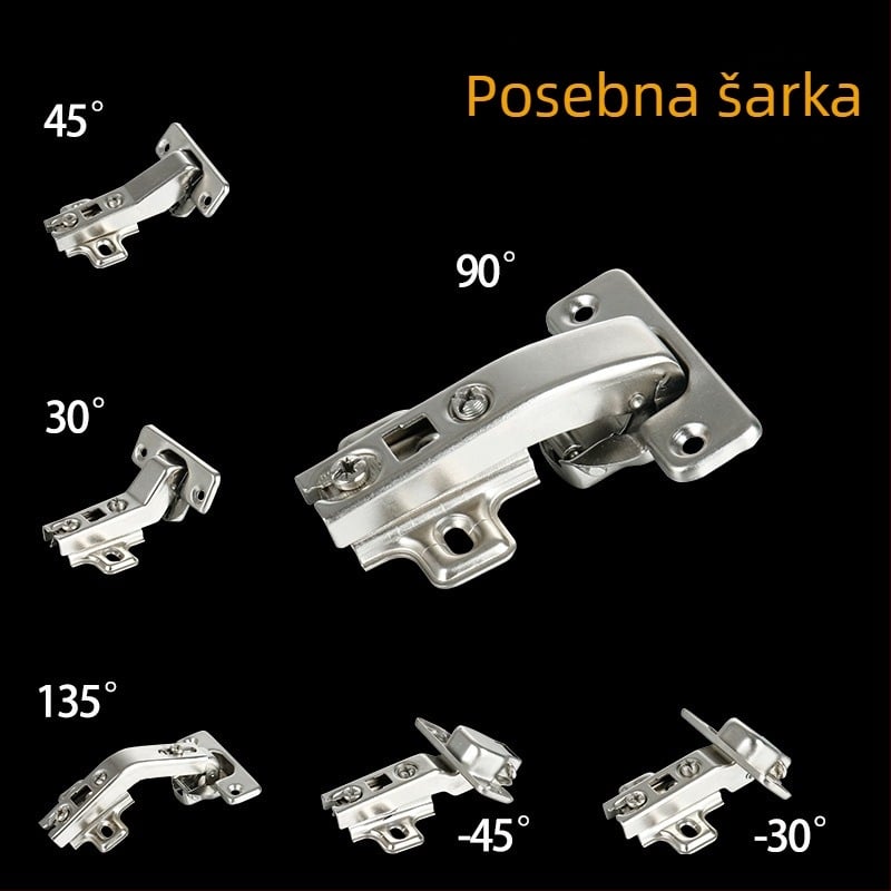 Šarka za vrata ormara sa specijalnim kutem, model LRH30/45/90, hladno valjani čelik, sjajni niklani premaz, Longrun
