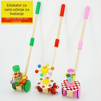 Drvena guranja igračka za dojenčad 0–2 godine, s leptirovom rotirajućom šipkom, potiče senzorni razvoj, vizualni i kognitivni razvoj te koordinaciju ruka-oko