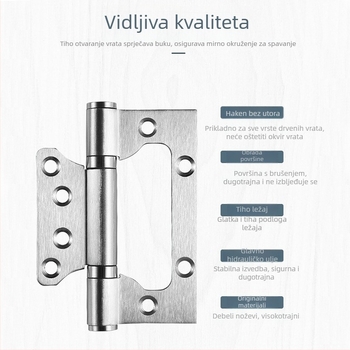 Lijevi čelični ojačani šarki za vrata s tihim ležajemom — Left Steel; pogodna za prostor vrata, kupaonicu i protupožna vrata; materijal: nehrđajući čelik