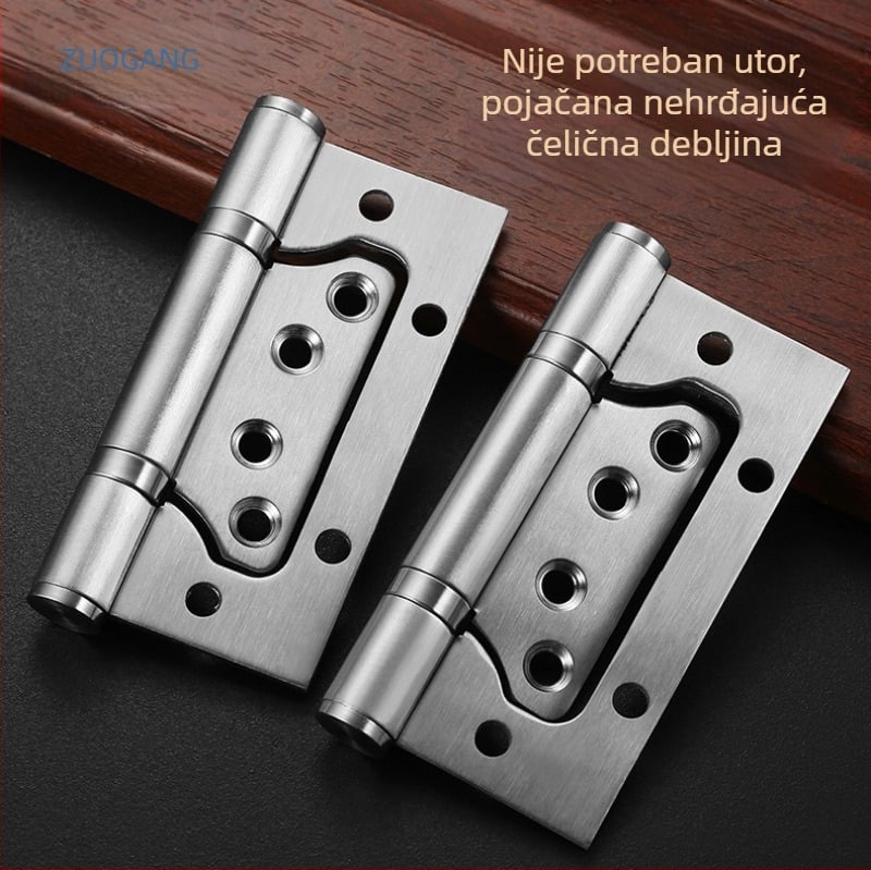 Lijevi čelični ojačani šarki za vrata s tihim ležajemom — Left Steel; pogodna za prostor vrata, kupaonicu i protupožna vrata; materijal: nehrđajući čelik