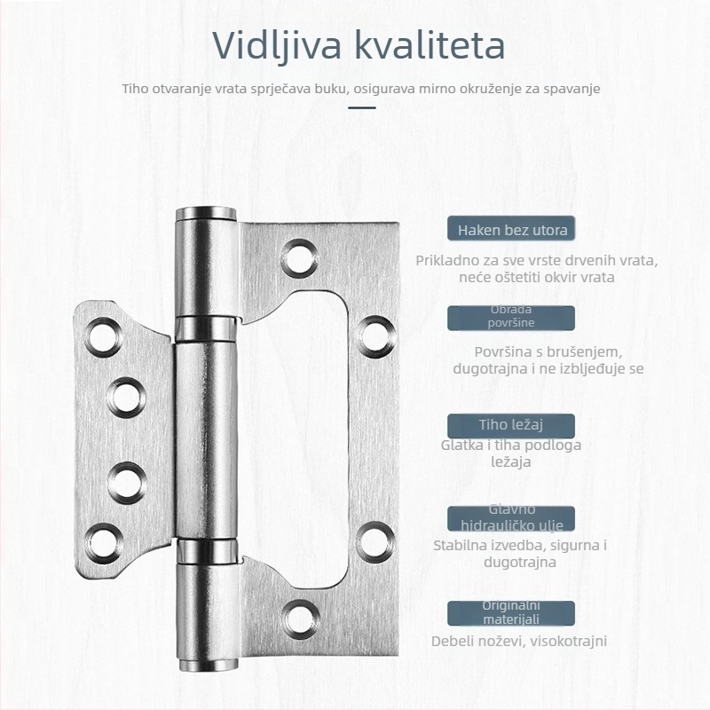 Lijevi čelični ojačani šarki za vrata s tihim ležajemom — Left Steel; pogodna za prostor vrata, kupaonicu i protupožna vrata; materijal: nehrđajući čelik