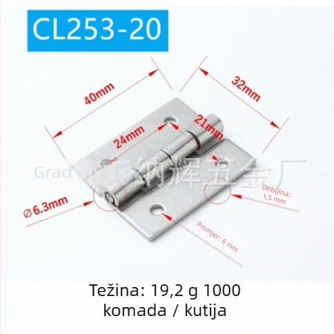 Nehrđajući čelični šarka za industrijski upravljački ormar (Model CL253-20; Materijal: nehrđajući čelik; Završna obrada: vibracijsko poliranje; Marka: Nahui Hardware)