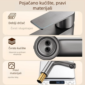 Nehrđajući čelični slavina za umivaonik u kupaonici s toplom i hladnom vodom, keramički disk ventili, 0-90°C, model 966