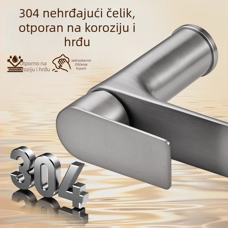 Nehrđajući čelični slavina za umivaonik u kupaonici s toplom i hladnom vodom, keramički disk ventili, 0-90°C, model 966