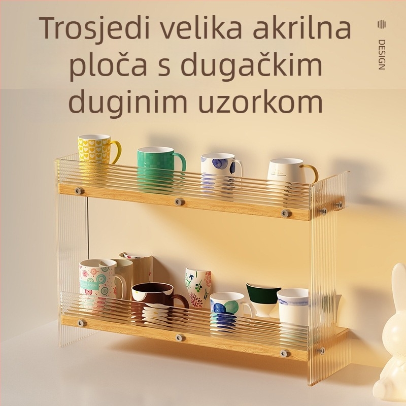 Stolni organizator za čaše i kozmetiku, 2-slojni, akril, jednostavan i moderan dizajn, višefunkcionalan