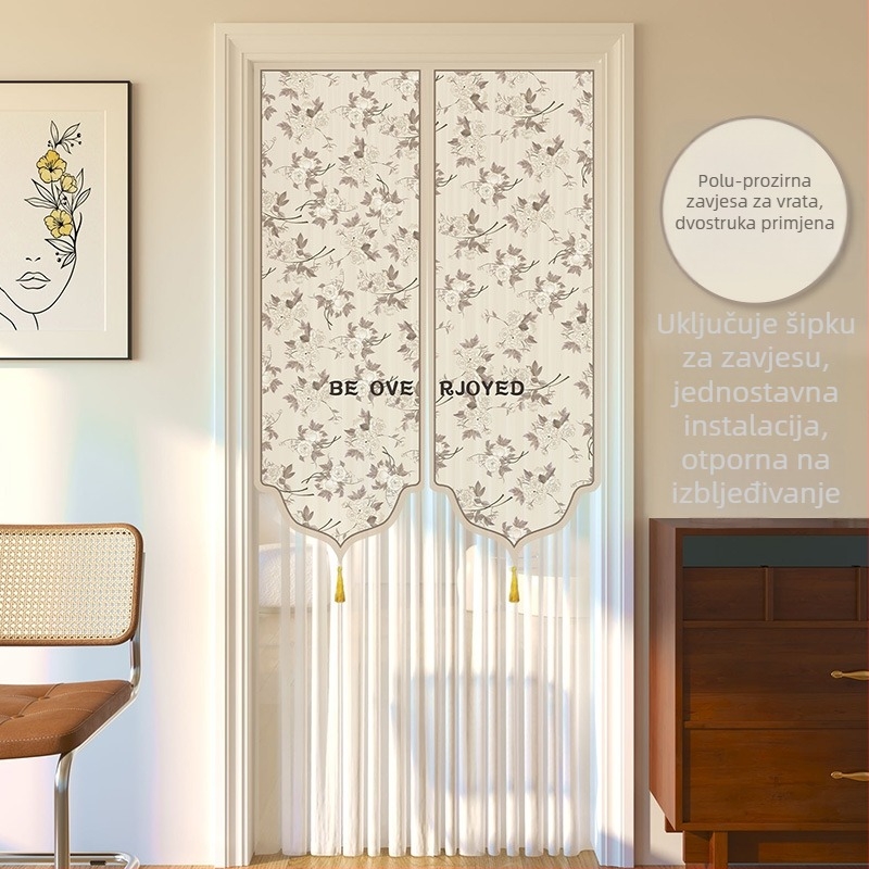 Vrata zavjesa s čipkom, protiv komaraca, privatnost za dnevni boravak i spavaću sobu – poliester, floralni uzorak, moderni minimalistički stil, proljeće 2025