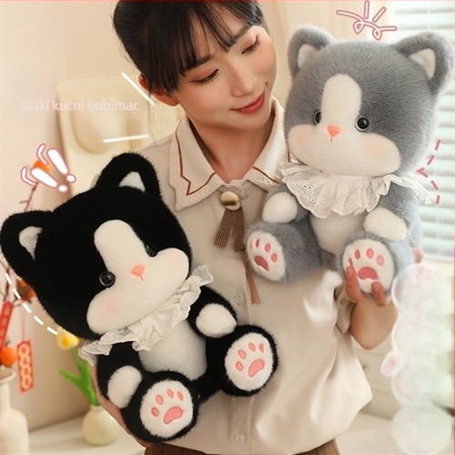 Mala mačkica za grljenje — pliš mačja igračka, model Životinja, punjenje od pjenastih čestica, izuzetno mekan kratki pliš, za djecu 0–3 godine