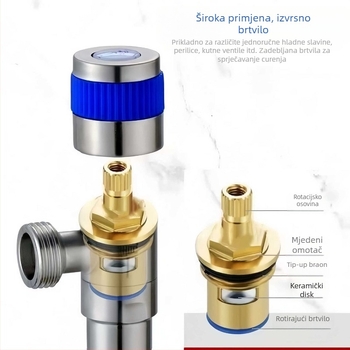 Univerzalni ventil slavine s mosnim premazom, keramički kartridž, za toplu i hladnu vodu, max 90°C, tlak 1.0 MPa