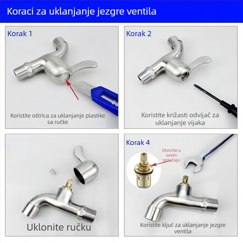 Univerzalni ventil slavine s mosnim premazom, keramički kartridž, za toplu i hladnu vodu, max 90°C, tlak 1.0 MPa