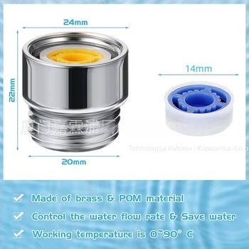 GALENPOO spojnik za protok tuša s 8 komorama za uštedu vode, ABS, CUPC certifikat, mogućnost prilagodbe