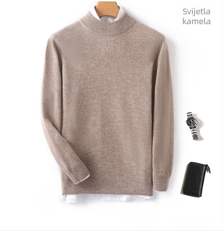 Muški pulover od 100% vune, poluvisoki ovratnik, dugi rukavi, uski kroj, zima
