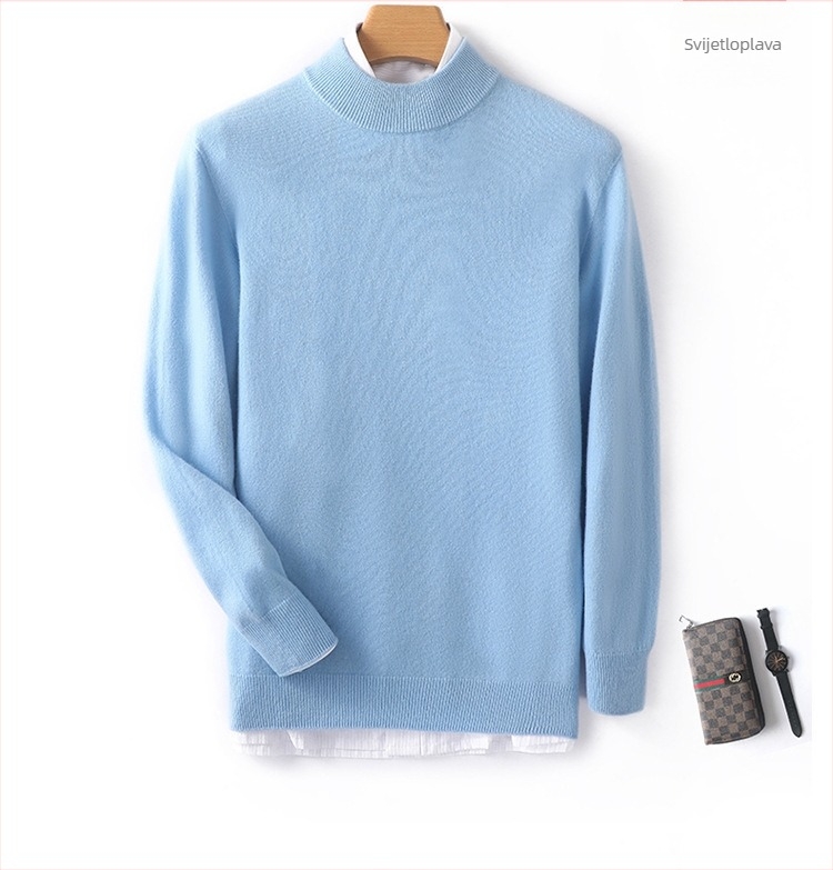 Muški pulover od 100% vune, poluvisoki ovratnik, dugi rukavi, uski kroj, zima