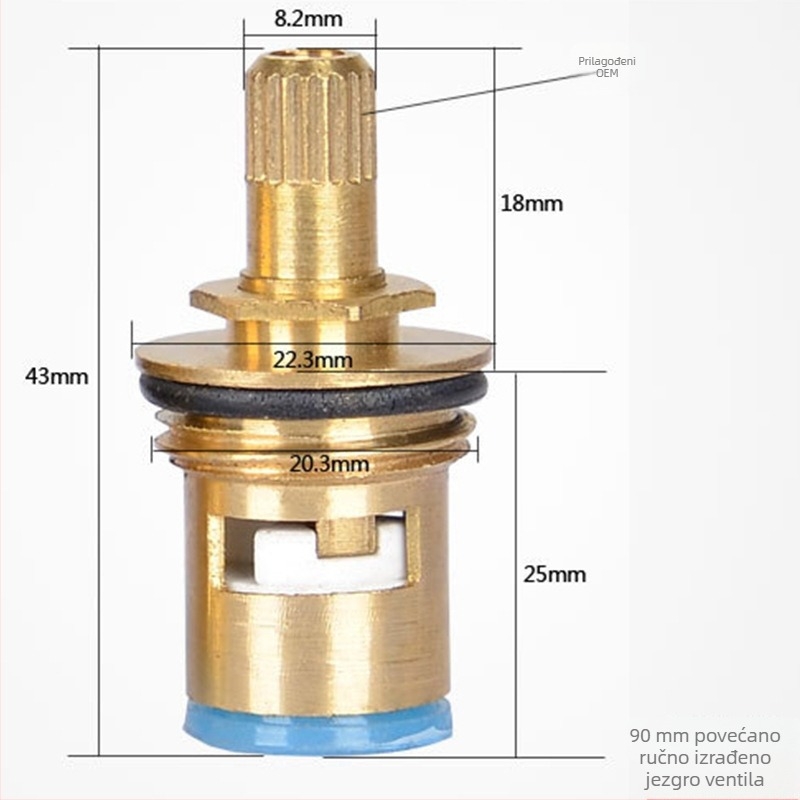 Bakreni jezgreni ventil slavine za hladnu vodu, 90° okretaj, maksimalni tlak 1,6 MPa, vijek trajanja 10 godina