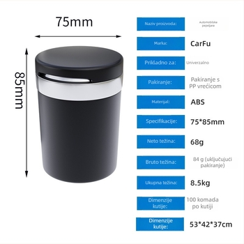 Auto pepeljara AC-813, ABS, 68 g, za vozilo i dom