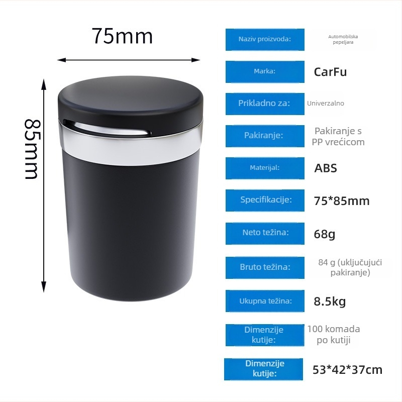 Auto pepeljara AC-813, ABS, 68 g, za vozilo i dom